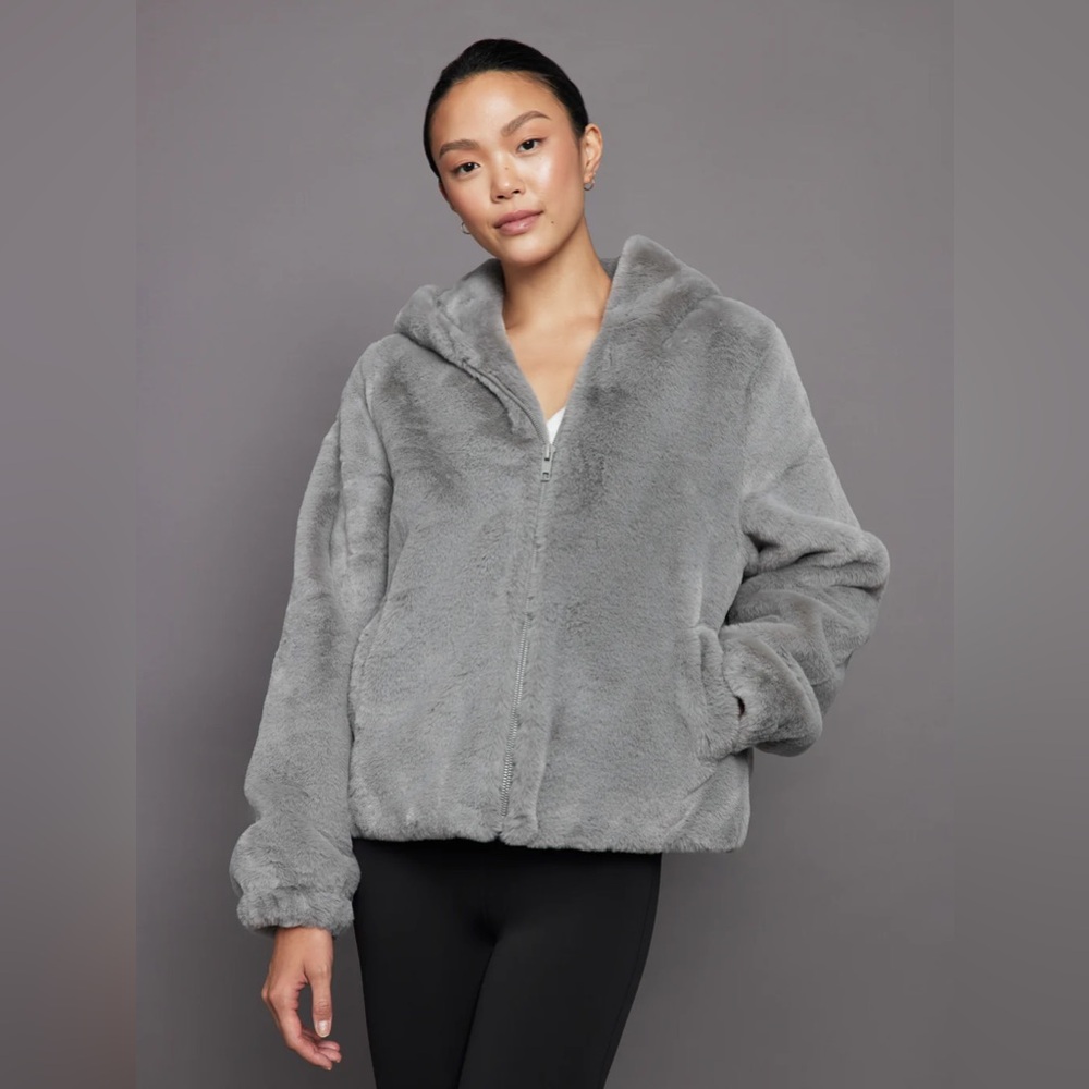 Apparis Luz Gray Faux Fur Zip Up Jacket Size Small NWT